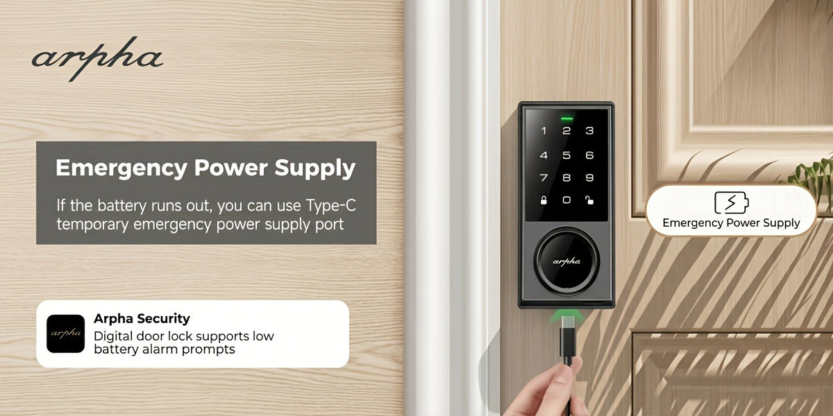 Touchscreen Smart Deadbolt Lock by ARPHA in Black with Digital Keypad, WiFi App Control, Auto-Lock and Anti-Peeping Password Features for Compatible Doors