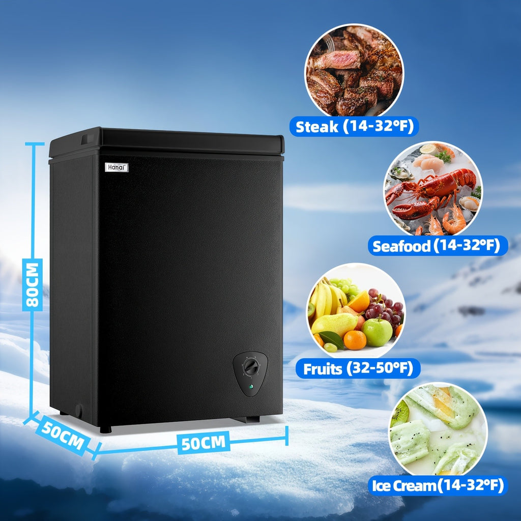 Freestanding Chest Freezer by WANAI in Black, 3.5 or 6.5 Cu Ft Options with Top-Opening Door, Adjustable Thermostat and Removable Basket for Home Kitchen Storage