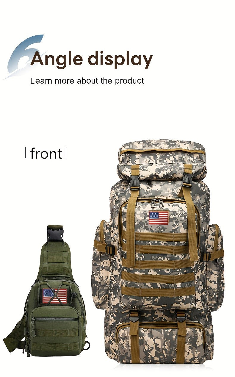 MOLLE Tactical Hiking Backpack with Multiple Compartments, Listed Two-Piece Set for Outdoor Gear Organization, Camping, Trekking and Adventure Travel