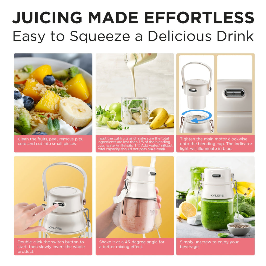10-Blade Portable Blender 27oz, USB Rechargeable Personal Blender Cup for Smoothies, Shakes and Milkshakes, 800ml Travel Blender for Office, Gym, Picnics and Kitchen
