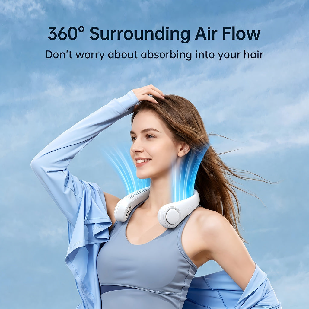 Three-Speed Neck Fan JISULIFE with 78 Air Outlets, 4000mAh Rechargeable Battery and Hands-Free Bladeless Design for Travel, Office and Summer Events