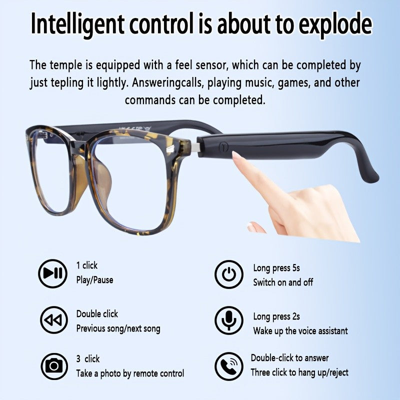 Photochromic Audio Glasses with Touch Control, Built-In Microphone and Rechargeable Wireless Sound, Yellow Frame and Black Temples for Work and Daily Wear