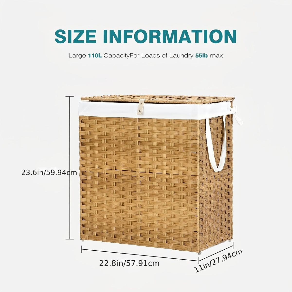 Laundry Hamper with Lid and Detachable Double Inserts, Foldable Clothes Basket in Three Capacity Options for Bedroom, Bathroom and Laundry Room Organization