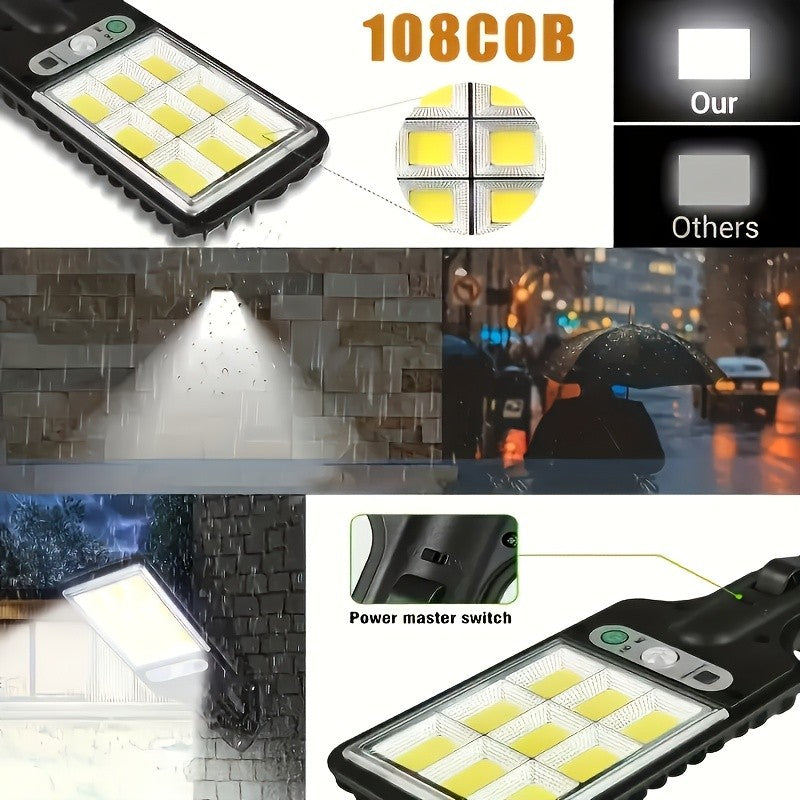 108COB Solar Wall Lights with Remote Control, Motion Sensor and Three Working Modes, 2, 4, 6 or 8-Pack Options for Supplemental Porch and Garage Lighting