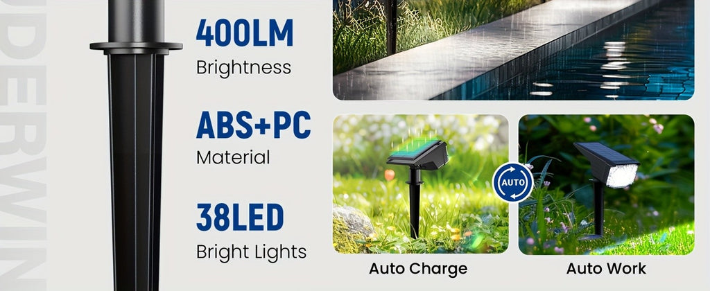 Solar Landscape Spotlights in Warm or Cool White, 4, 6 or 10 Pack Garden Accent Lights with Listed 38 LEDs and Three Modes for Pathway and Holiday Decor