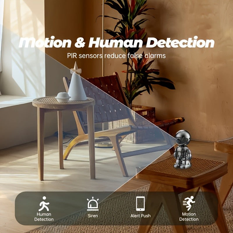 Robot Security Camera with Listed 2K Video, Motion Detection, Automatic Tracking, Two-Way Voice and Night Vision in Silvery or White, One- or Two-Camera Options