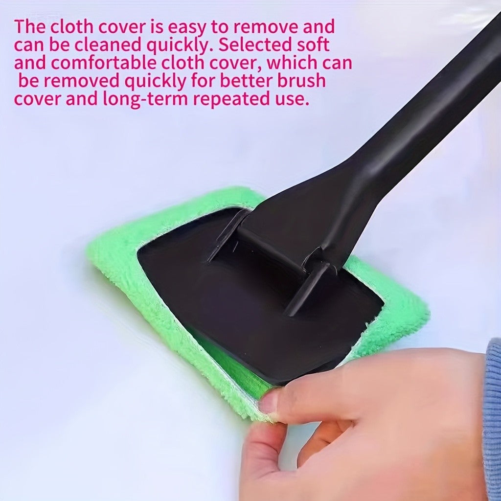 Windshield Cleaning Tool with Replaceable Heads, 2-in-1 Car Window Brush for Fog Wiping and Dust Removal, Manual Auto Glass Care in 2pcs Option