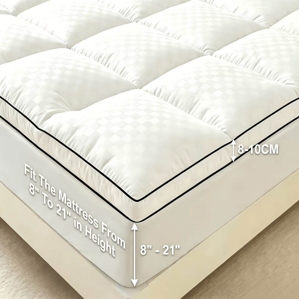 Quilted Pillow Top Mattress Pad for Bedroom and Dorm Bedding, Twin XL and Five Other Size Options with Black, White, Grey, Navy Blue, Beige or Bamboo-Pro Max Labels