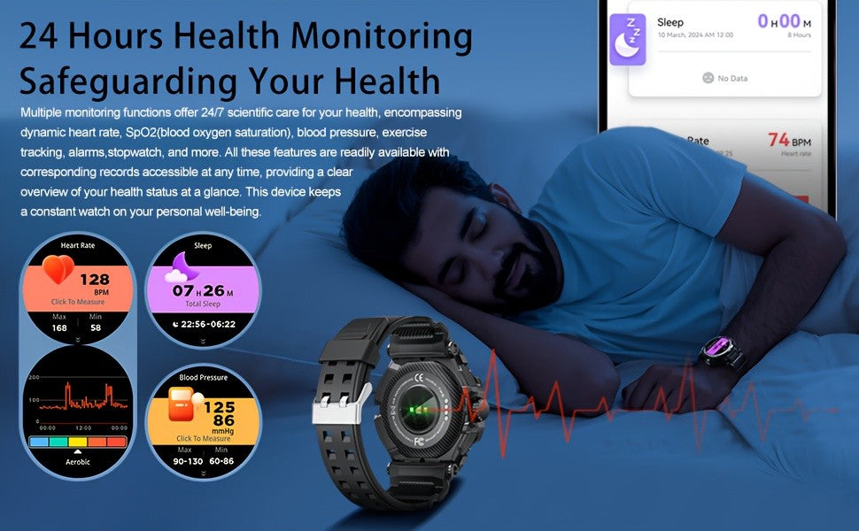 Smart Watch with Built-In Earphones, Listed 1.46-Inch IPS Touchscreen and 100+ Sports Modes, Black Fitness Tracker with Strap for iPhone and Android Phones