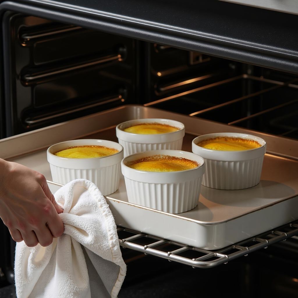 Porcelain Ramekins with Lids, Set of Six with Listed 8-Ounce Capacity for Soufflé, Crème Brûlée, Pudding and Custard Preparation, Serving and Food Storage