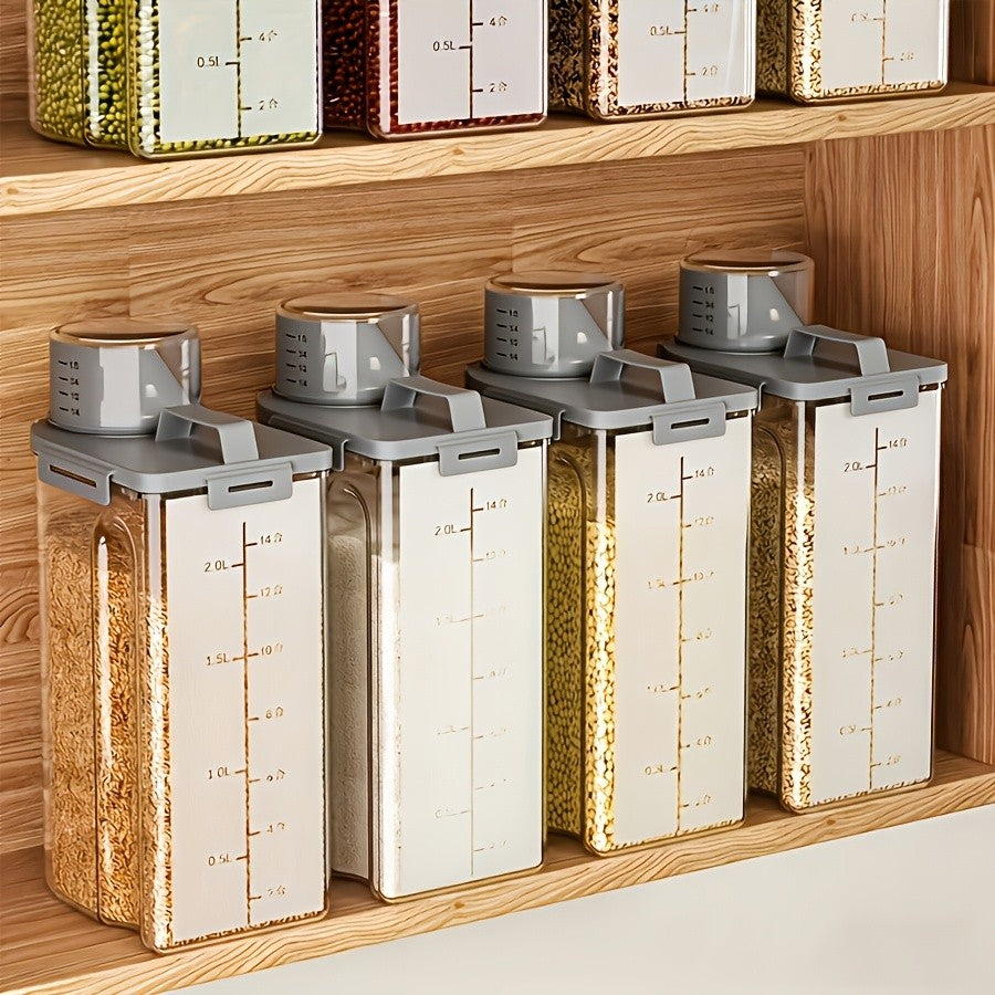 Square Pantry Storage Containers with Clip-On Closures, Listed Four-Piece Plastic Set and 3L/102oz Capacity Wording for Rice, Grain and Nut Organization