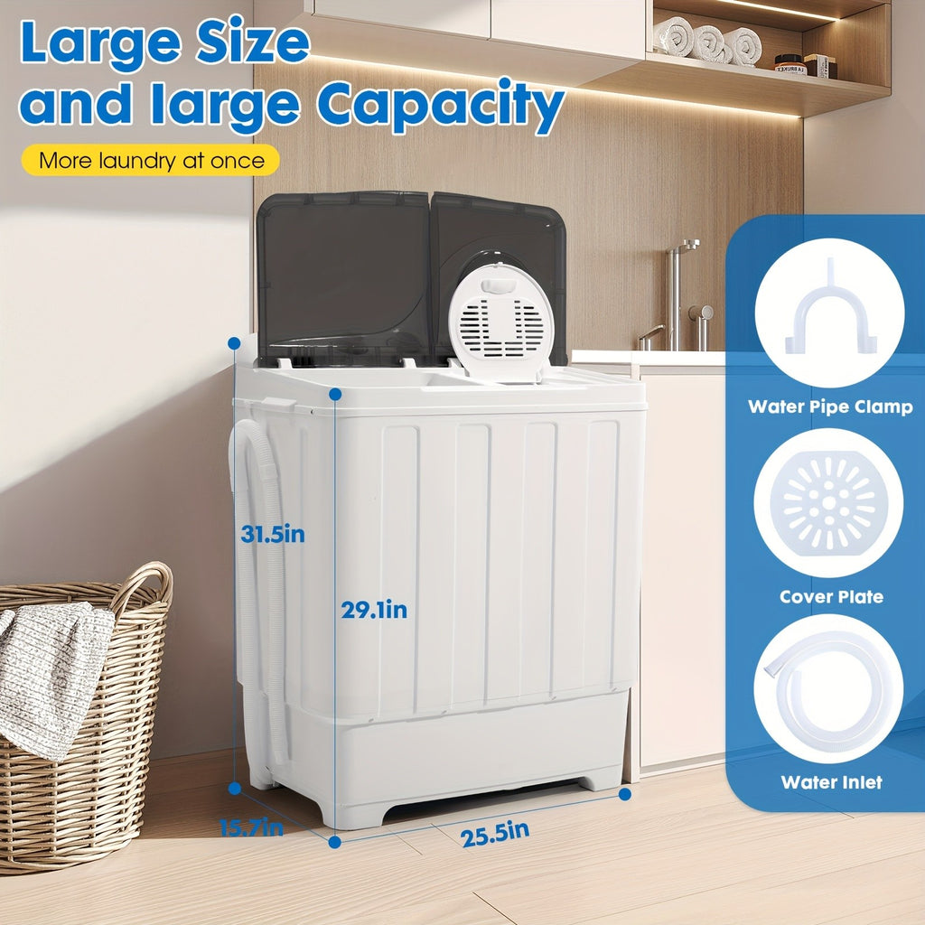 Twin Tub Laundry Washer with Drain Pump, Portable Washing Machine with Listed 18lb Wash and 10lb Spin Capacities for Apartments and Small Spaces
