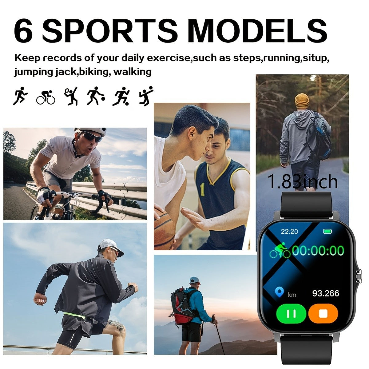 TFT Touchscreen Calling Smartwatch with Listed 1.83-Inch Display, 180mAh Battery, TPU and Steel Straps, Camera and Music Functions in Four Color Options