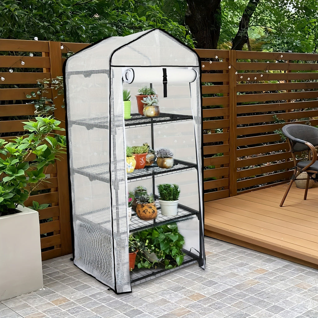 Portable Mini Greenhouse by WHONLINE with Listed PE Cover and Tiered Plant Stand, White or Green Style Options for Seedling and Flower Growing at Home