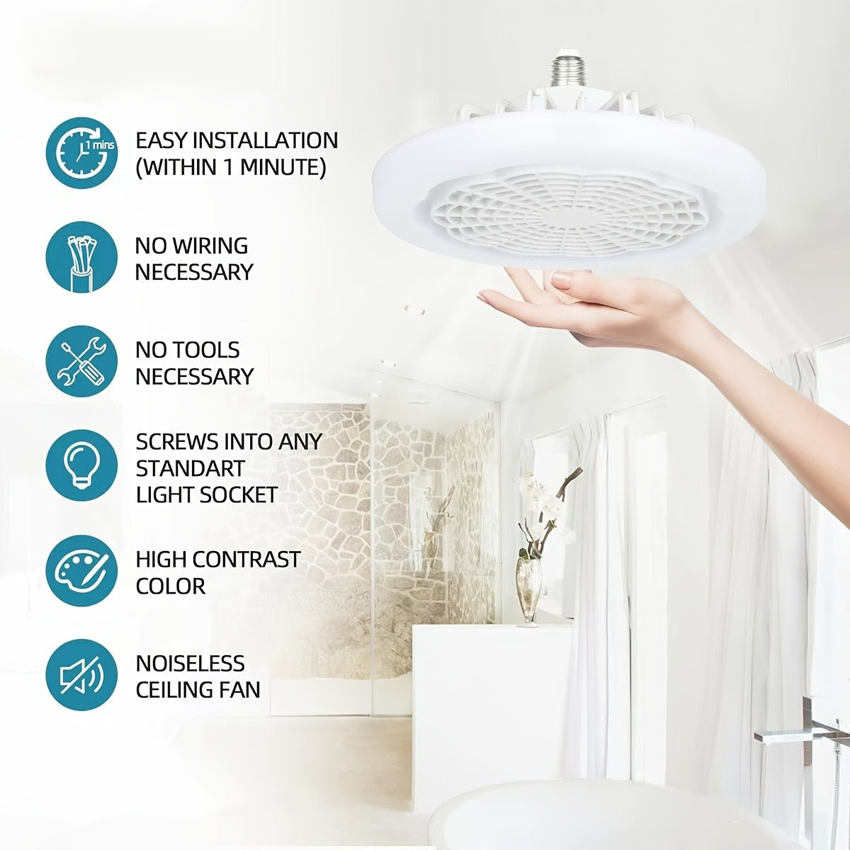E26 Socket Ceiling Fan Light with Remote Brightness and Fan Speed Adjustment, LED Lighting and Air Circulation for Bedrooms and Living Rooms