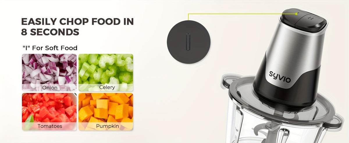 450W Two-Bowl Food Processor with Two Speed Settings and Four Bi-Level Blades, Electric Meat and Vegetable Chopper for Onions and Everyday Meal Prep