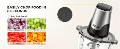 450W Two-Bowl Food Processor with Two Speed Settings and Four Bi-Level Blades, Electric Meat and Vegetable Chopper for Onions and Everyday Meal Prep