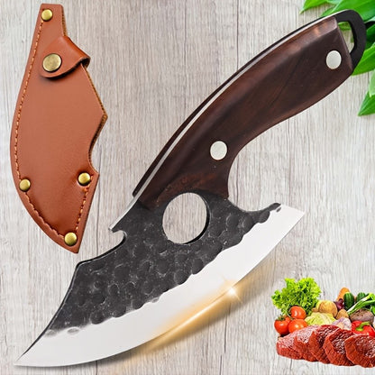 Three Piece Chef Knife Set with Listed 5Cr15MoV Stainless Steel Blades and Hammered Texture for Meat, Fish, Vegetable Preparation and Backyard BBQ Cooking