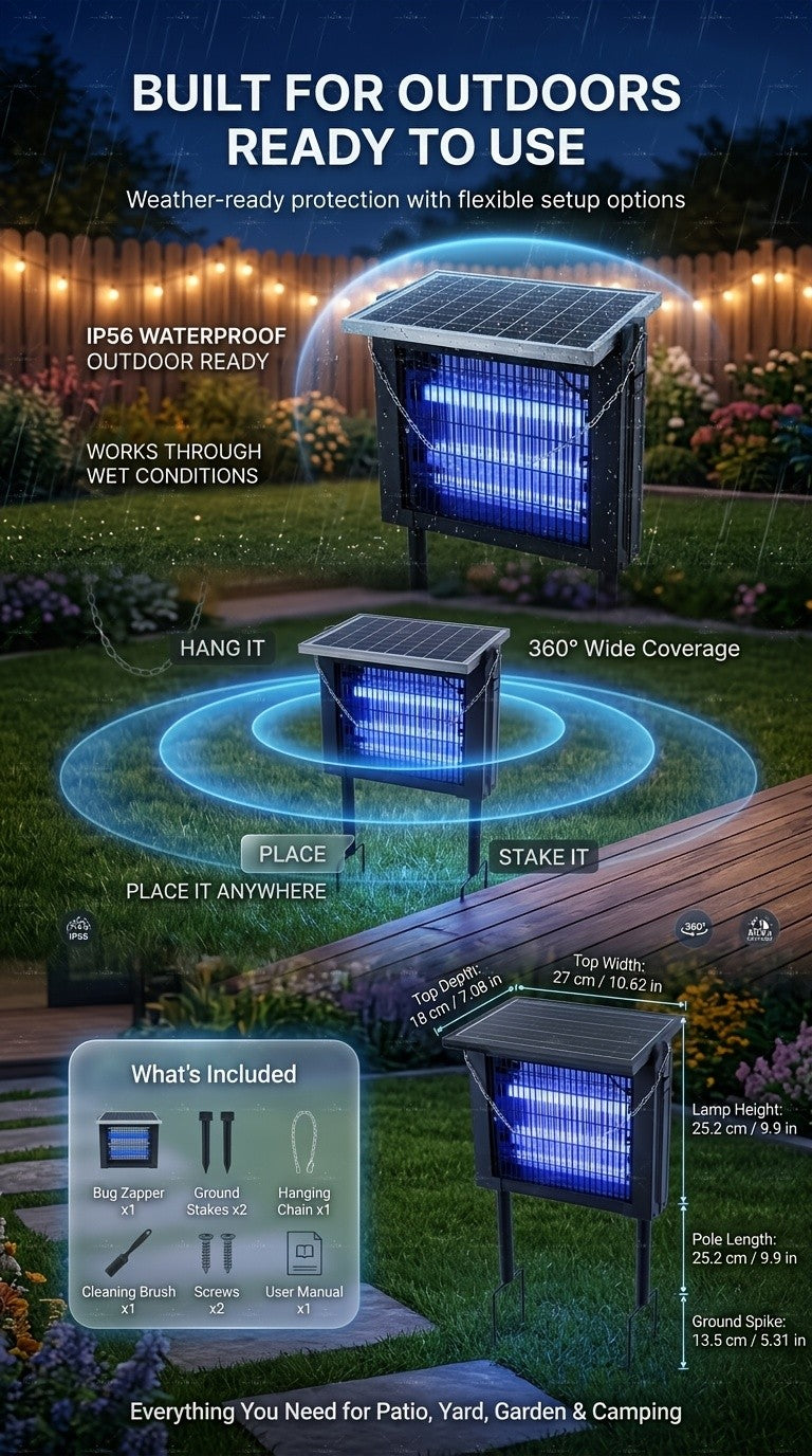 Solar Bug Zapper with Listed 4000mAh Battery and Two Modes, Single Rechargeable Portable Insect Trap for Instruction-Approved Patio, Garden and Camping Use