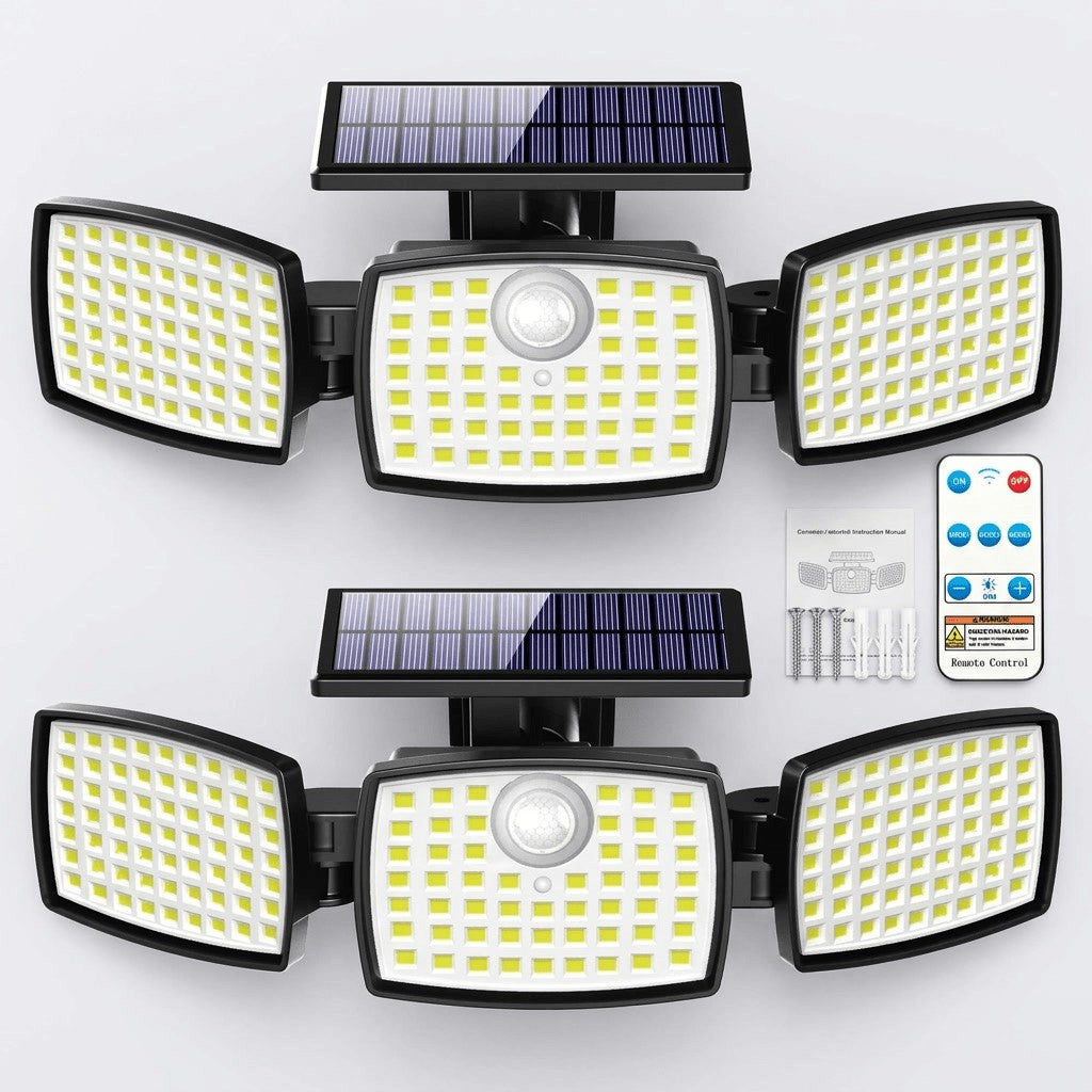 179-LED Solar Motion Sensor Lights with Three Adjustable Heads, Remote Control and Three Modes, Listed 2500 Lm Output in 2- or 4-Pack Options for Yard and Patio
