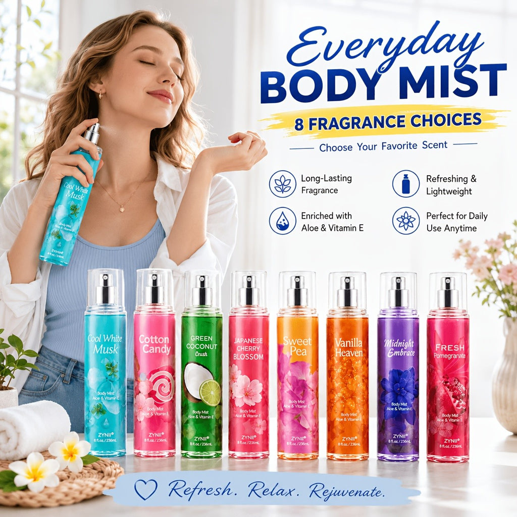 Women's Fragrance Mist for Hair and Body with Cool White Musk, Midnight Embrace and Cotton Candy Labels, Size and Upgraded Options for Daily Wear and Gifts