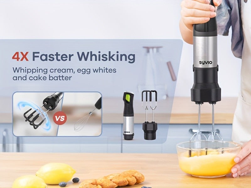 Syvio Immersion Blender 1200W, Heavy Duty 9-in-1 Hand Blender with Screen Time Display and Variable Speed Trigger, Includes Chopper, Whisk, Frother and Beaker for Soup, Puree, Smoothies, Baby Food