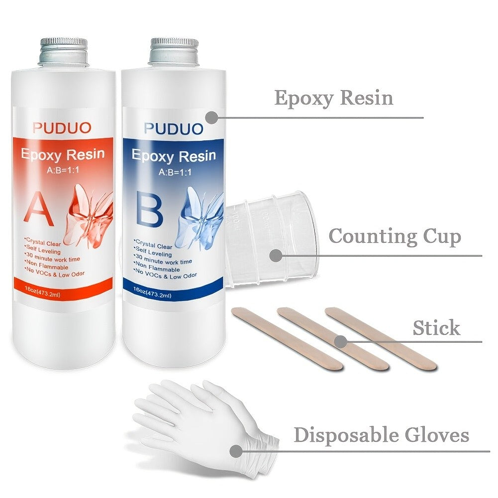 Two-Part Clear Epoxy Resin Kit, A/B Craft Resin in Listed 16oz, 32oz or 72oz Options for Adult Decorative Casting, Coating and Compatible Woodworking Projects