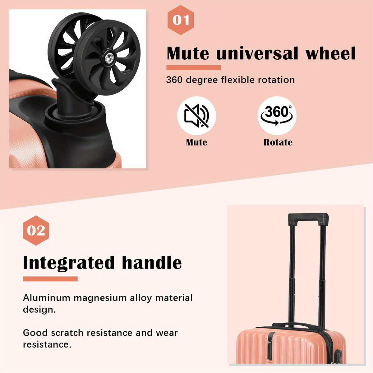 Hardside Carry-On Luggage Set with 20-Inch Spinner Suitcase and 14-Inch Cosmetic Case, ABS and PC Shells, Combination Lock and Four Travel Color Choices