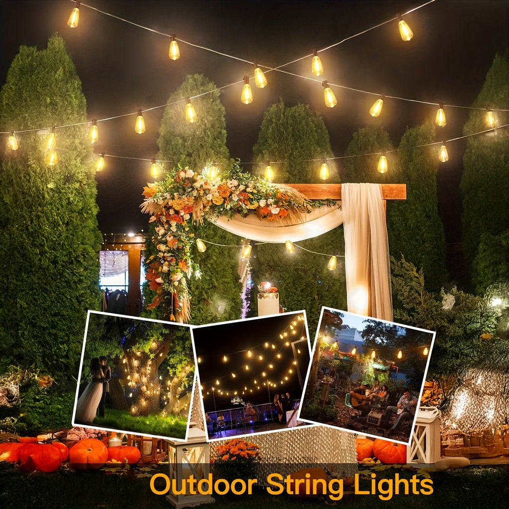 LED Outdoor String Lights, Edison-Style Decorative Bulbs with 2700K Warm Light Labels in 50ft, 100ft or 120ft Options for Patio, Porch and Cafe Displays
