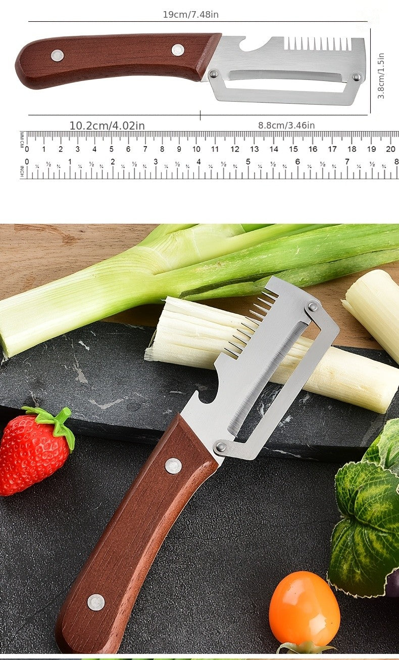 3-in-1 Stainless Steel Vegetable Peeler Set, 2-Piece Manual Kitchen Tools with Potato Peeling, Vegetable Slicing and Bottle Opener Functions for Home Cooking