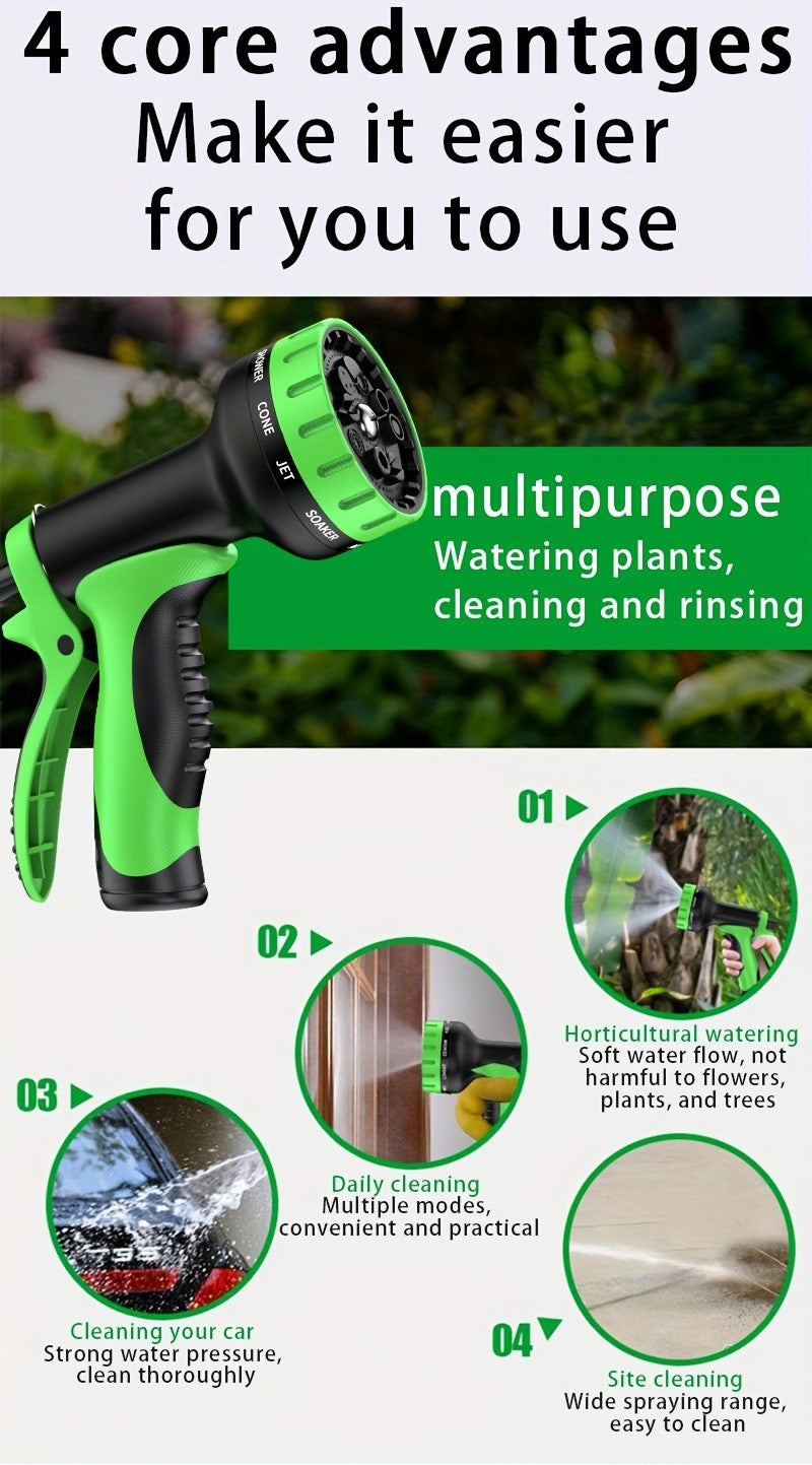 Stainless Steel Garden Hose with 10-Function Nozzle and Brass Joint, Metal Watering Hose in Multiple Length and Upgrade Kit Options for Yard and Car Care