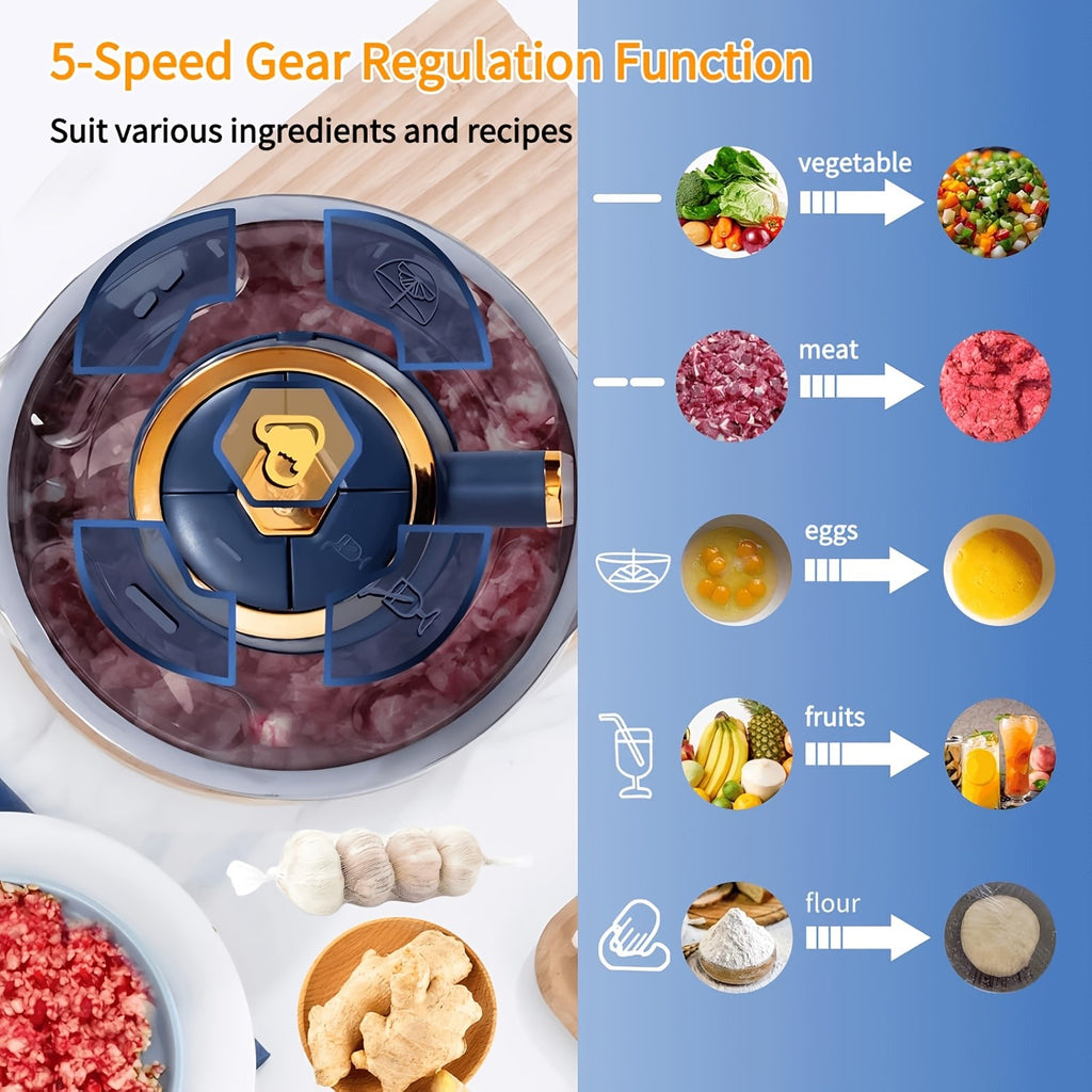 3L Electric Food Chopper with Stainless Steel Body, Five-Key Controls and Four-Blade Cutter for Meat, Garlic, Vegetables and Everyday Kitchen Prep