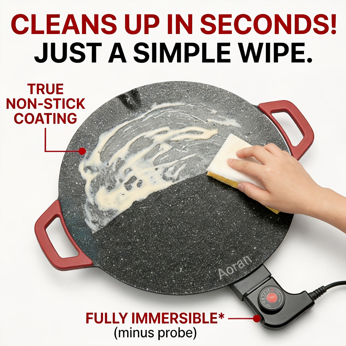 Red-Handle Electric Griddle with Nonstick Cooking Surface and Adjustable Heat Settings for Breakfast, Home BBQ and Family Meals, AR-01 or AR-02 Options