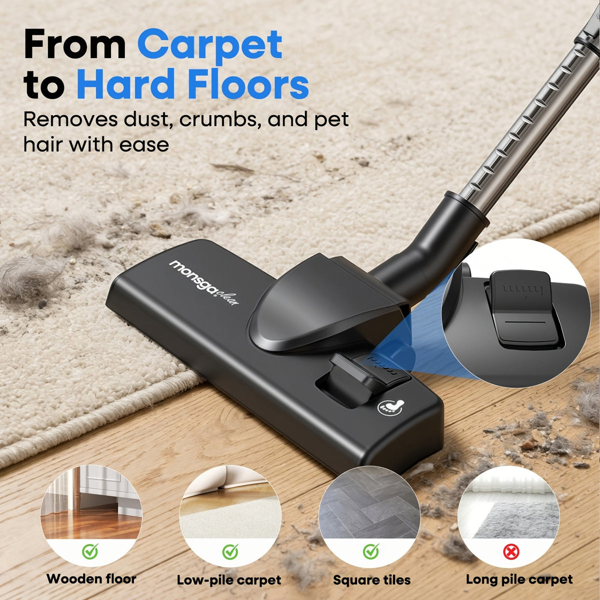 Detachable-Battery Cordless Vacuum Cleaner in Purple with Listed 46kPa Suction, Six-Stage Filtration and V-Shaped Brush Features for Home Floor and Pet Hair Cleanup