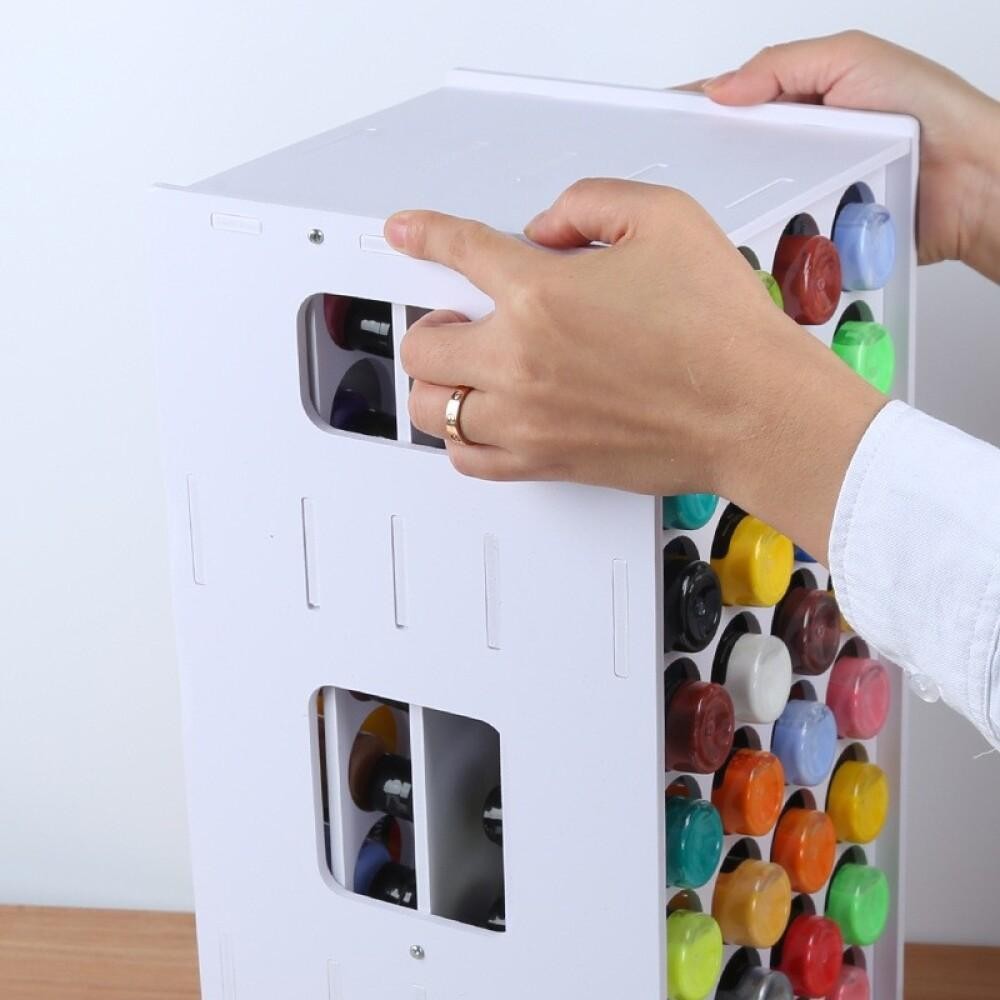 Rotating Paint Rack, 72-Slot White PVC Organizer for 2-Ounce Paint Bottles with 360-Degree Spin and Wall-Mountable Design for Artists and Craft Rooms