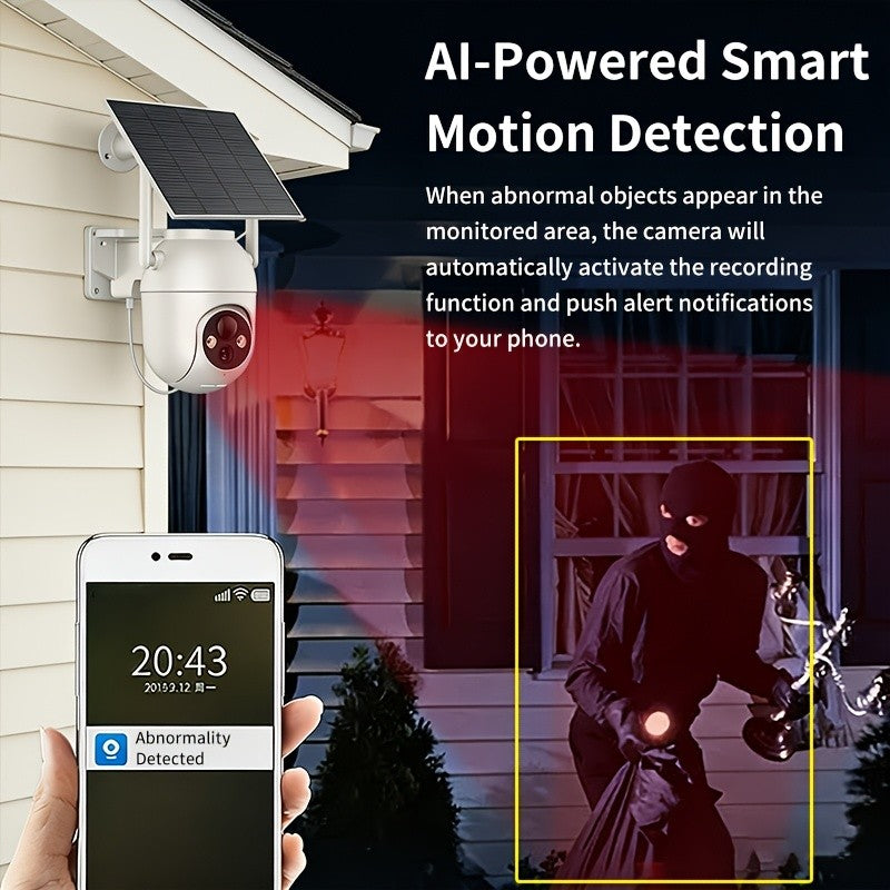 Outdoor Solar Security Camera with 1080P WiFi Video, 355° Pan-Tilt Rotation, Color Night Vision, AI Motion Detection & Two-Way Audio