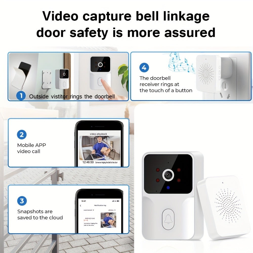 Tuya Smart WiFi Doorbell Camera, Rechargeable Wireless Video Doorbell with Night Vision, Voice Change, Two-Way Calls and Photo Recording for Home Entry