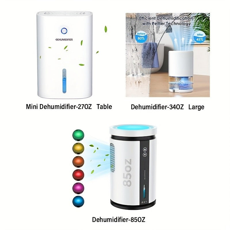 Small Home Dehumidifier with 27oz Water Tank, White Portable Peltier Mini Unit with Full-Tank Auto Shutoff for Bedrooms, Closets and Small Spaces