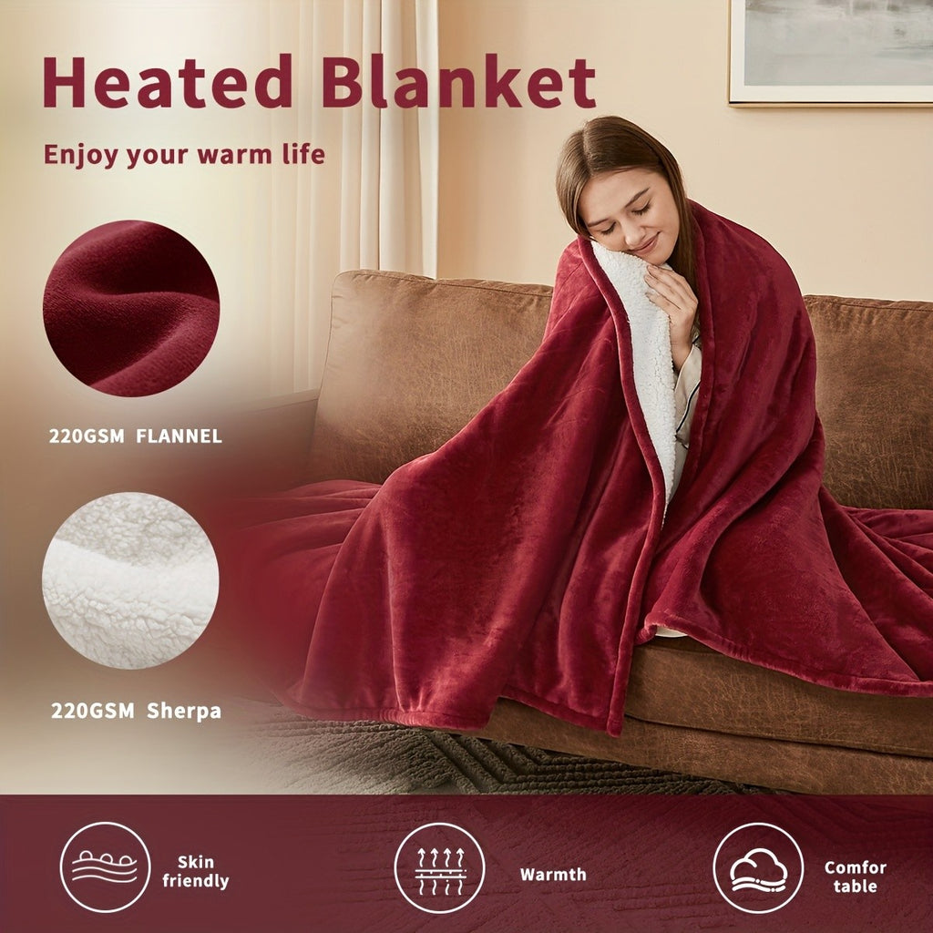 Electric Heated Blanket with 10 Heat Levels and 1, 2, 4, 6 or 8 Hour Auto-Off Choices, Listed 110W US Plug Controller Design in Four Colors and Five Size Labels