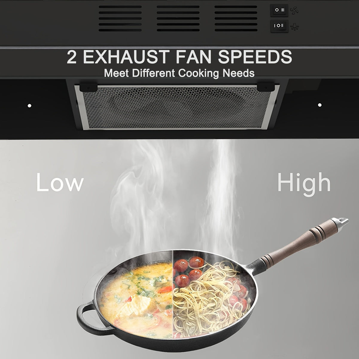 Convertible Kitchen Range Hood, 30-Inch Under Cabinet Vent with Ducted or Ductless Setup, LED Light and 2-Speed Fan in Black, White or Silvery