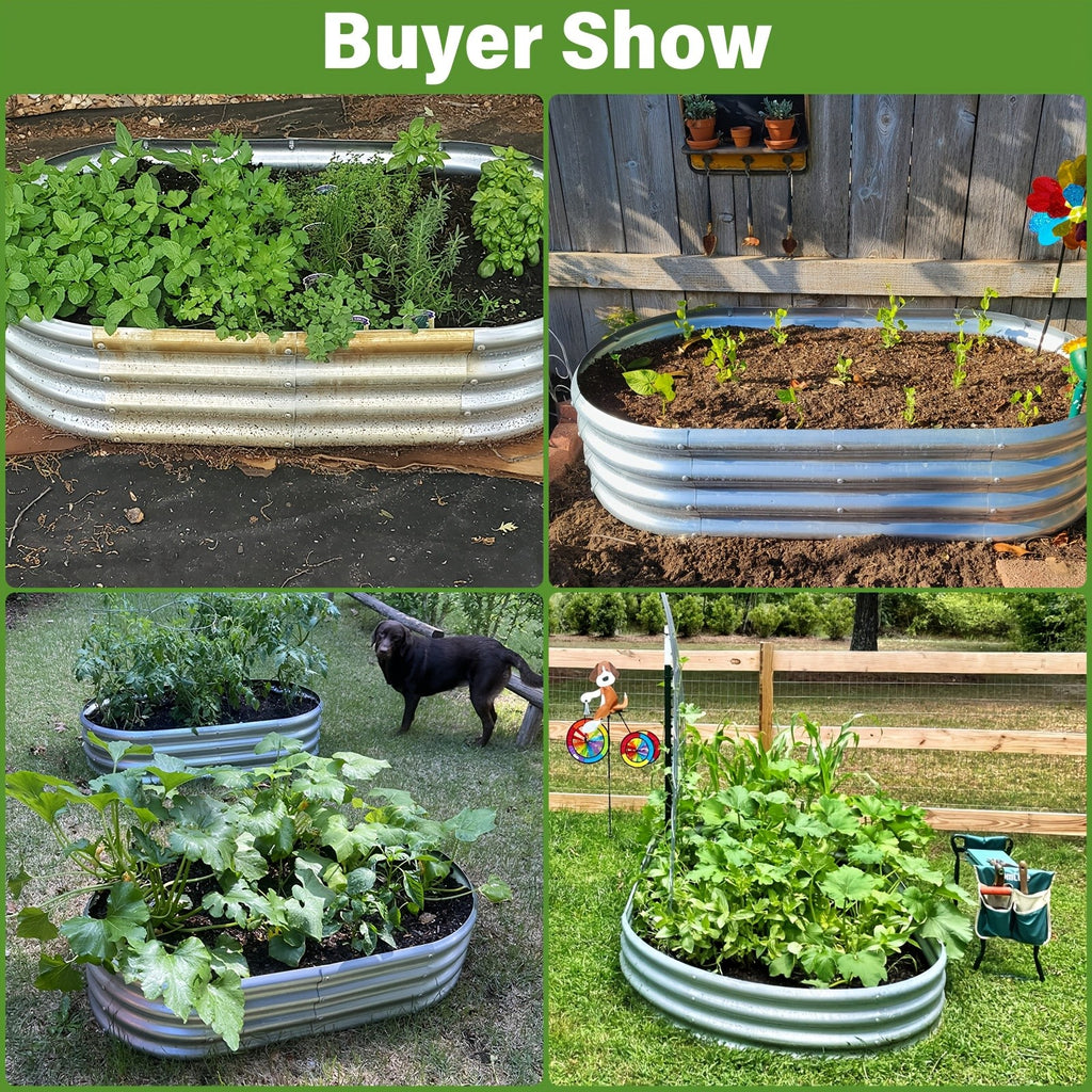 Galvanized Vegetable Garden Bed Set with Oval Metal Planter Design, Outdoor Raised Planting Boxes in Single and Multipack Options for Backyard Gardening