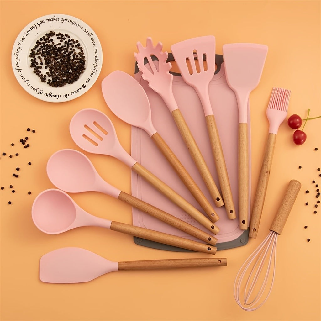 Cooking Utensil and Knife Set for Home Kitchen Preparation, Multiple Color Choices with Selected Pink or Black Square-Barrel and Gift Box Options