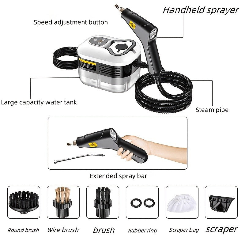 Pressurized Steam Cleaner for Kitchen and Bathroom, Handheld Cleaning Machine with Listed 105°C Steam, Three-Brush and Glass Scraper Kit Options