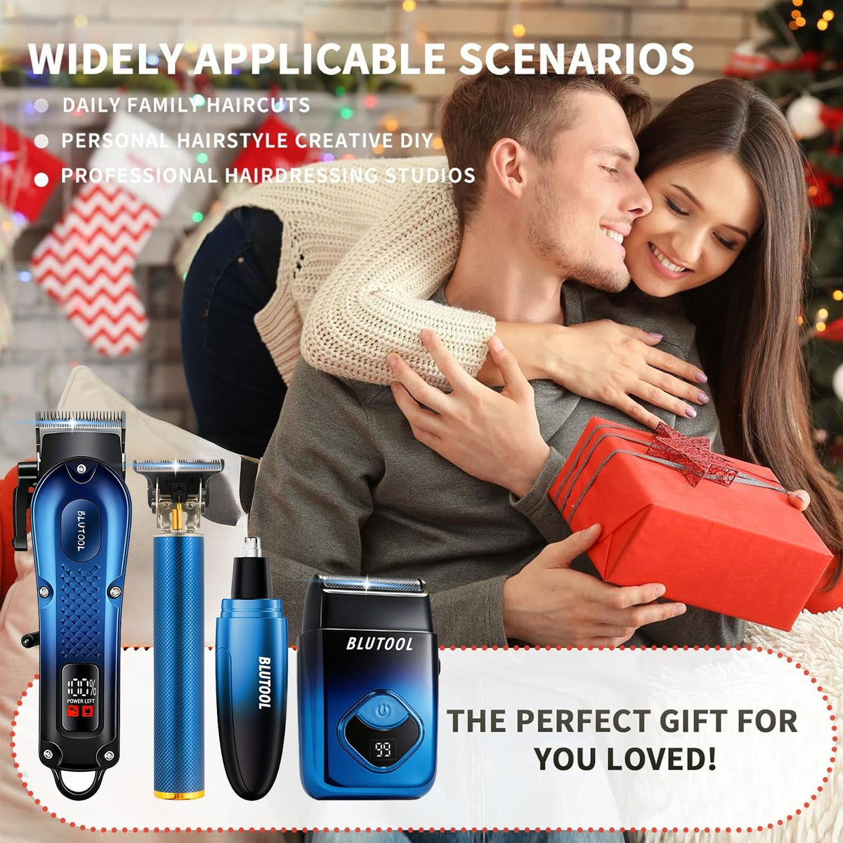 USB Rechargeable Hair Clipper Set for Men in Blue XY-4012, Cordless Grooming Tools with Listed Shaver, Nose Trimmer and Fine Trimmer Package References