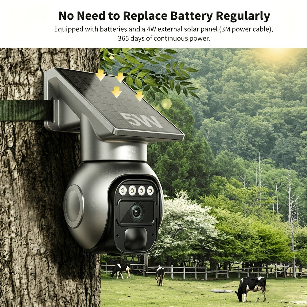 1-2pcs - 4G LTE Solar Security Camera, Wireless Outdoor, No WiFi Needed, Solar Powered Camera, 360° Live View, 5MP HD Night Vision, Two-Way Audio, Waterproof, Ideal For Hunting And Farm Trail Cameras, Off-Grid Farm And Wildlife Monitoring.