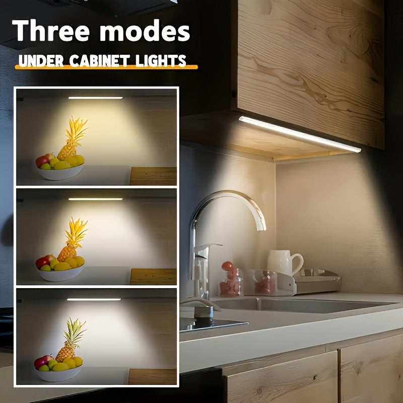 Rechargeable LED Motion Sensor Cabinet Lights, USB Wireless Under Cabinet Lighting, 3 Modes, Magnetic Stick-On Night Light Bar for Kitchen, Closet, Hallway, Stairs, Bedroom, 6/9/12-Pack, 3 Sizes