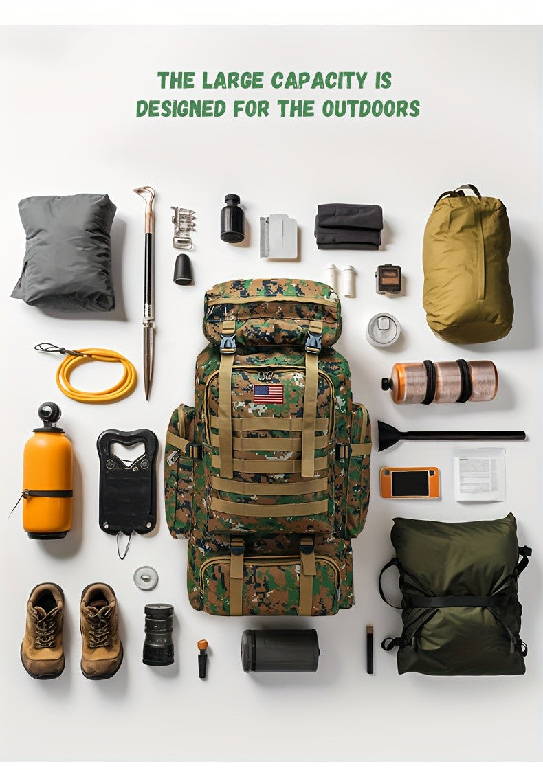 Hiking Backpack with Listed Flag Patch and Large-Capacity Rucksack Design, Seven Solid Color and Camouflage Options for Camping Gear and Outdoor Travel