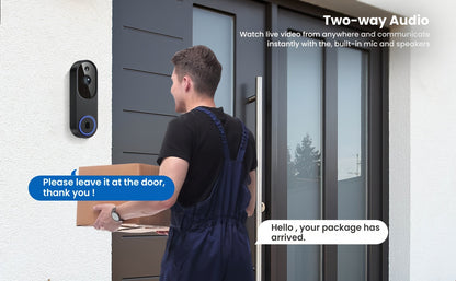 Dual-Band WiFi Video Doorbell 960P in Black with Two-Way Audio, Real-Time Viewing, Color Night Vision and AI Person and Vehicle Detection for Home Entry