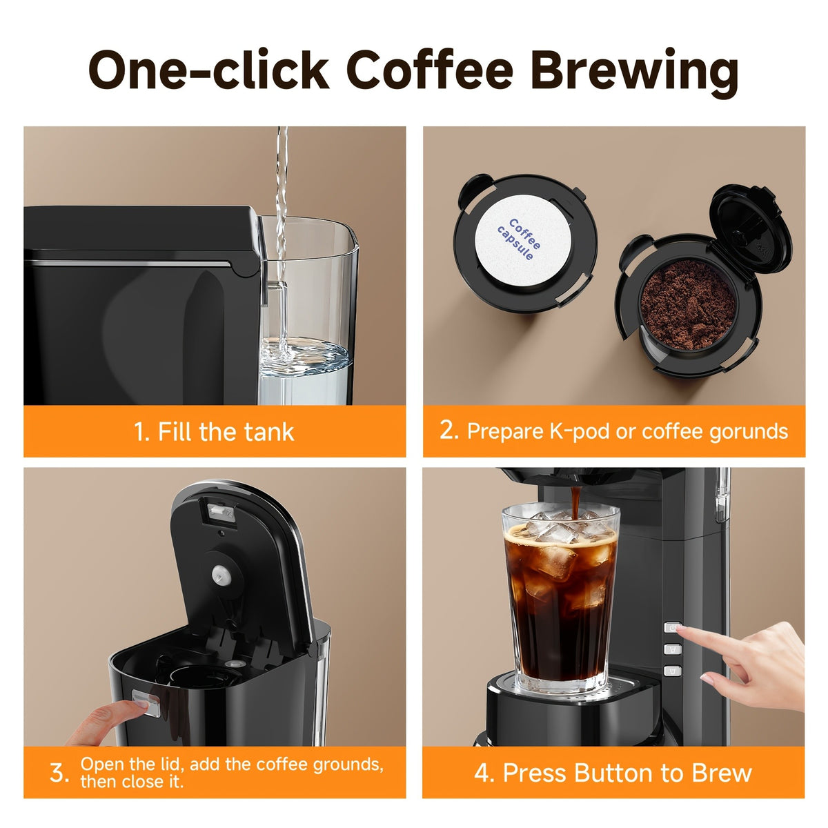 Compact One-Button Coffee Maker for Home, Everyday Coffee Machine with Simple Start Control in Black or White for Kitchen Counters and Morning Routines