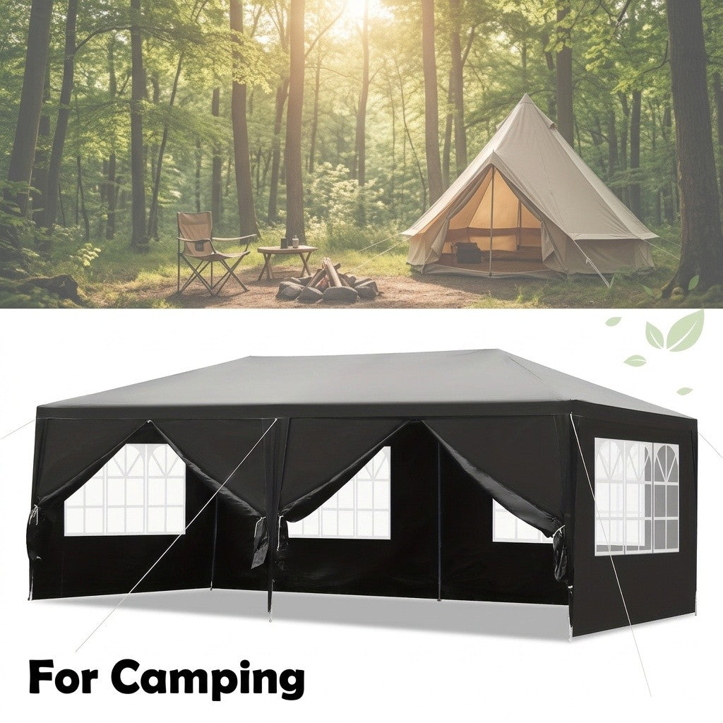 Backyard Event Tent with Listed 10x20ft Footprint, White Four- or Six-Side Options and Without-Cloth Label for Fair-Weather Party, Wedding and Market Setup